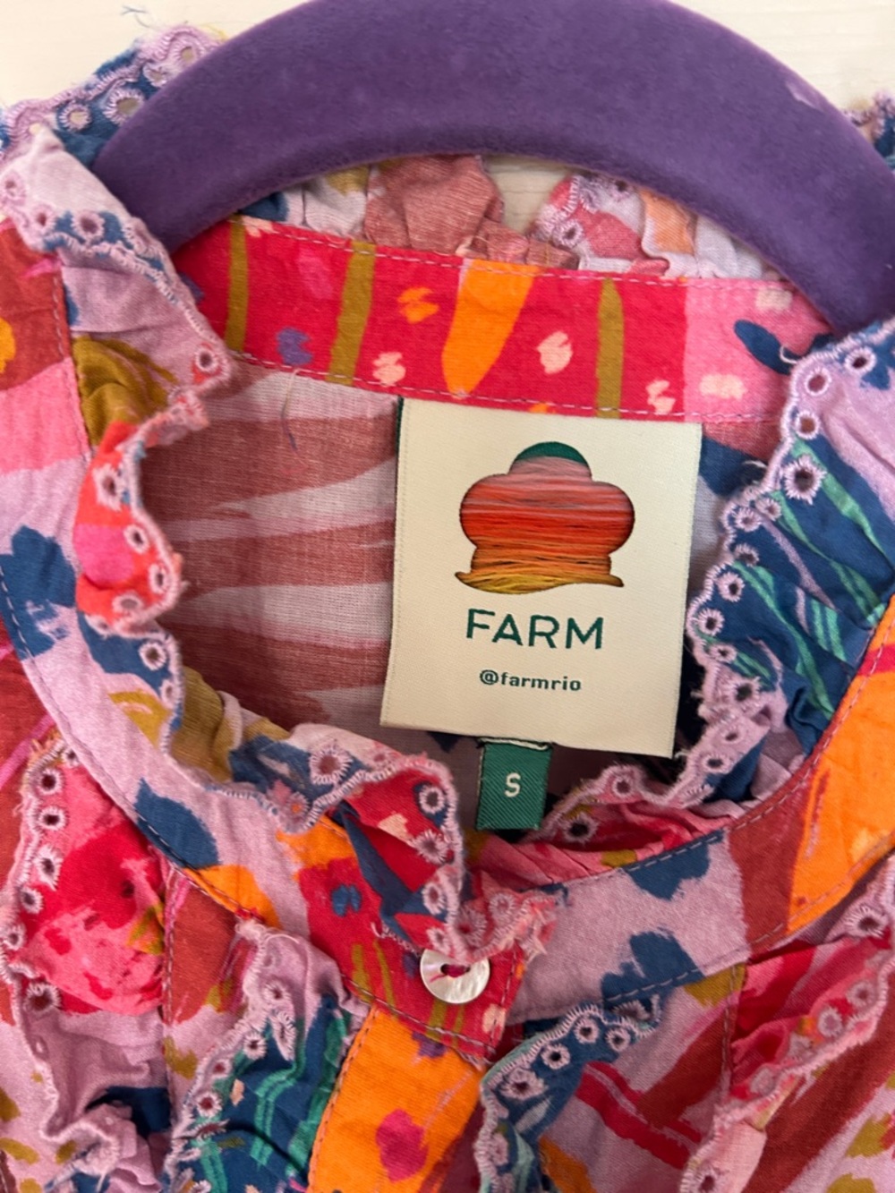 FARM Rio Vibrant Floral Ruffle Blouse — Pink, Orange & Blue small - Picture 2 of 3